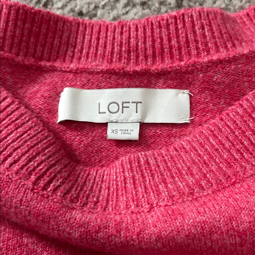 LOFT Vibrant Pink Crew Neck Sweater - Picture 2 of 4